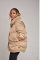 Women's down jacket of beige color with cashmere lamb fur and natural filling