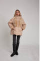 Women's down jacket of beige color with mink fur and natural filler