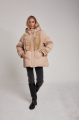 Women's down jacket of beige color with mink fur and natural filler