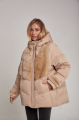 Women's down jacket of beige color with mink fur and natural filler