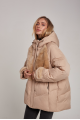 Women's down jacket of beige color with mink fur and natural filler