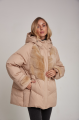 Women's down jacket of beige color with mink fur and natural filler