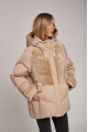 Women's down jacket of beige color with mink fur and natural filler