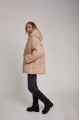 Women's down jacket of beige color with mink fur and natural filler