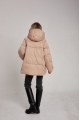 Women's down jacket of beige color with mink fur and natural filler