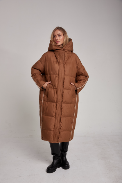 Long caramel down jacket