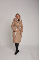 Long brown down jacket for women with natural filling