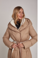 Long brown down jacket for women with natural filling