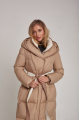 Long brown down jacket for women with natural filling