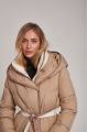 Long brown down jacket for women with natural filling