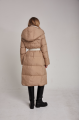 Long brown down jacket for women with natural filling