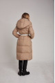 Long brown down jacket for women with natural filling