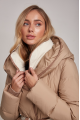 Long brown down jacket for women with natural filling