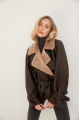 Stylish sheepskin coat made of chocolate-colored natural sheepskin in VINTAGE style