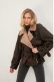 Stylish sheepskin coat made of chocolate-colored natural sheepskin in VINTAGE style