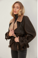 Stylish sheepskin coat made of chocolate-colored natural sheepskin in VINTAGE style