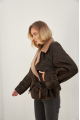 Stylish sheepskin coat made of chocolate-colored natural sheepskin in VINTAGE style