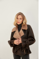 Stylish sheepskin coat made of chocolate-colored natural sheepskin in VINTAGE style