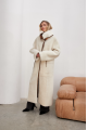 Women's long sheepskin coat made of white natural sheepskin