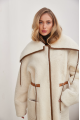 Women's long sheepskin coat made of white natural sheepskin