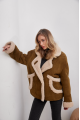 A stylish olive-colored sheepskin coat made of natural sheepskin