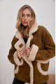 A stylish olive-colored sheepskin coat made of natural sheepskin