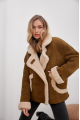 A stylish olive-colored sheepskin coat made of natural sheepskin