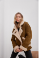 A stylish olive-colored sheepskin coat made of natural sheepskin