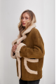 A stylish olive-colored sheepskin coat made of natural sheepskin