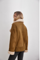 A stylish olive-colored sheepskin coat made of natural sheepskin