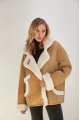 Stylish sand-colored sheepskin coat made of natural sheepskin