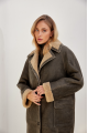 Stylish sheepskin coat made of natural gray sheepskin in VINTAGE style