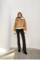 Stylish short sand-colored sheepskin coat made of natural sheepskin