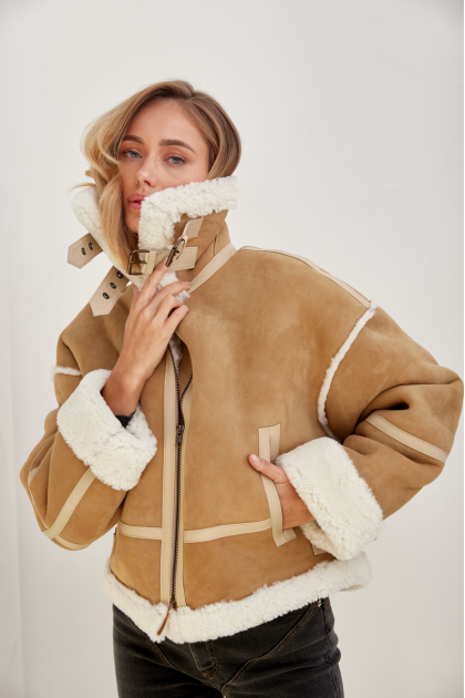 Short sand color sheepskin coat