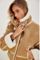 Stylish short sand-colored sheepskin coat made of natural sheepskin