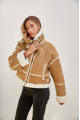 Stylish short sand-colored sheepskin coat made of natural sheepskin