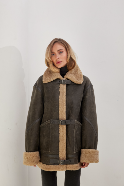 Gray vintage sheepskin coat