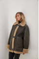 Stylish vintage sheepskin coat of gray color made of natural sheepskin