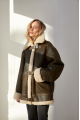 Stylish brown sheepskin coat made of natural sheepskin in VINTAGE style