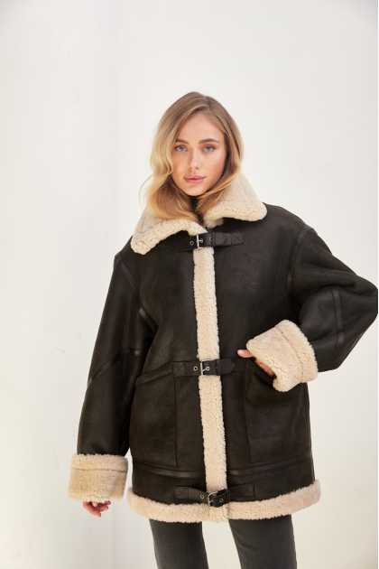 Black vintage sheepskin coat