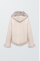 Short beige sheepskin coat with a hood made of natural sheepskin