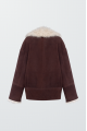 Chocolate-colored suede sheepskin coat