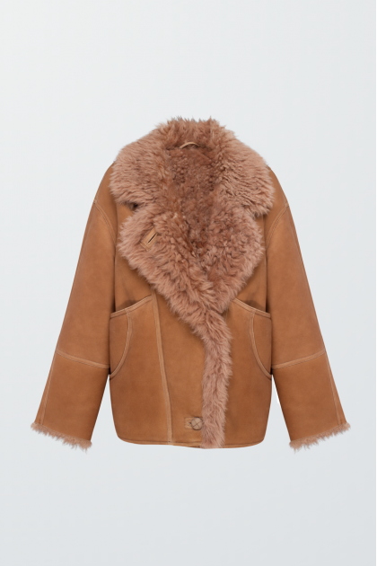 Stylish brown suede sheepskin coat