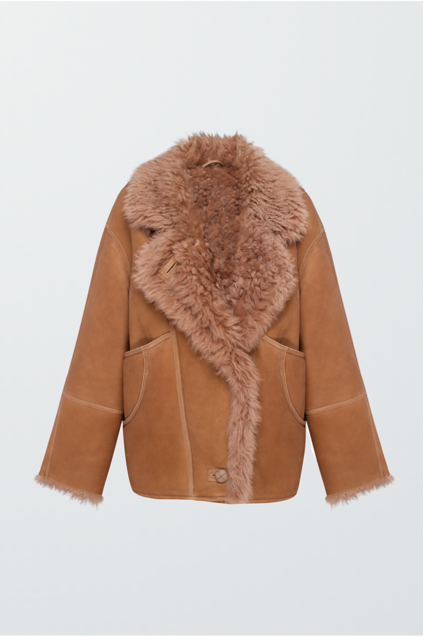 Stylish brown suede sheepskin coat