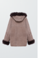 Dark beige suede sheepskin coat with hood