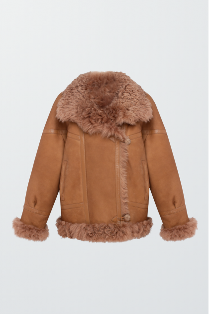 Brown suede double-sided sheepskin coat made of natural sheepskin