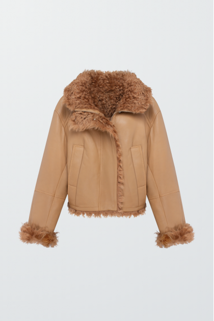 Short brown sheepskin coat