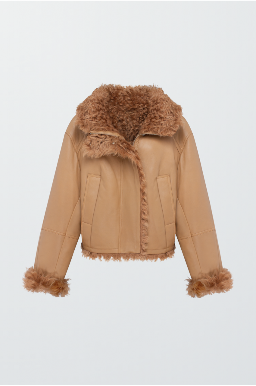 Short brown sheepskin coat