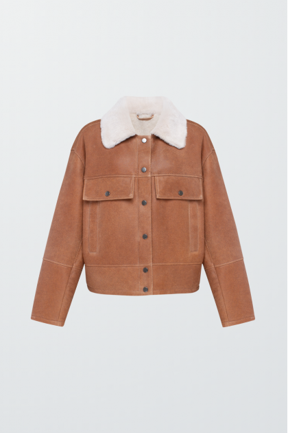 Short brown sheepskin coat