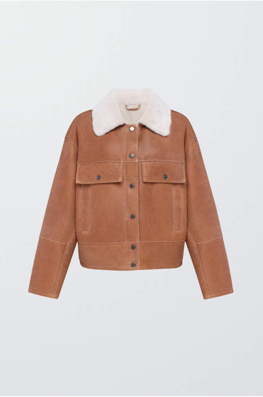 Short brown sheepskin coat